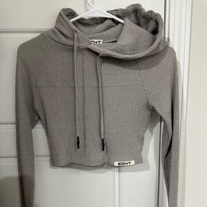 ECHT Women's Ribbed Tan Cropped Hoodie